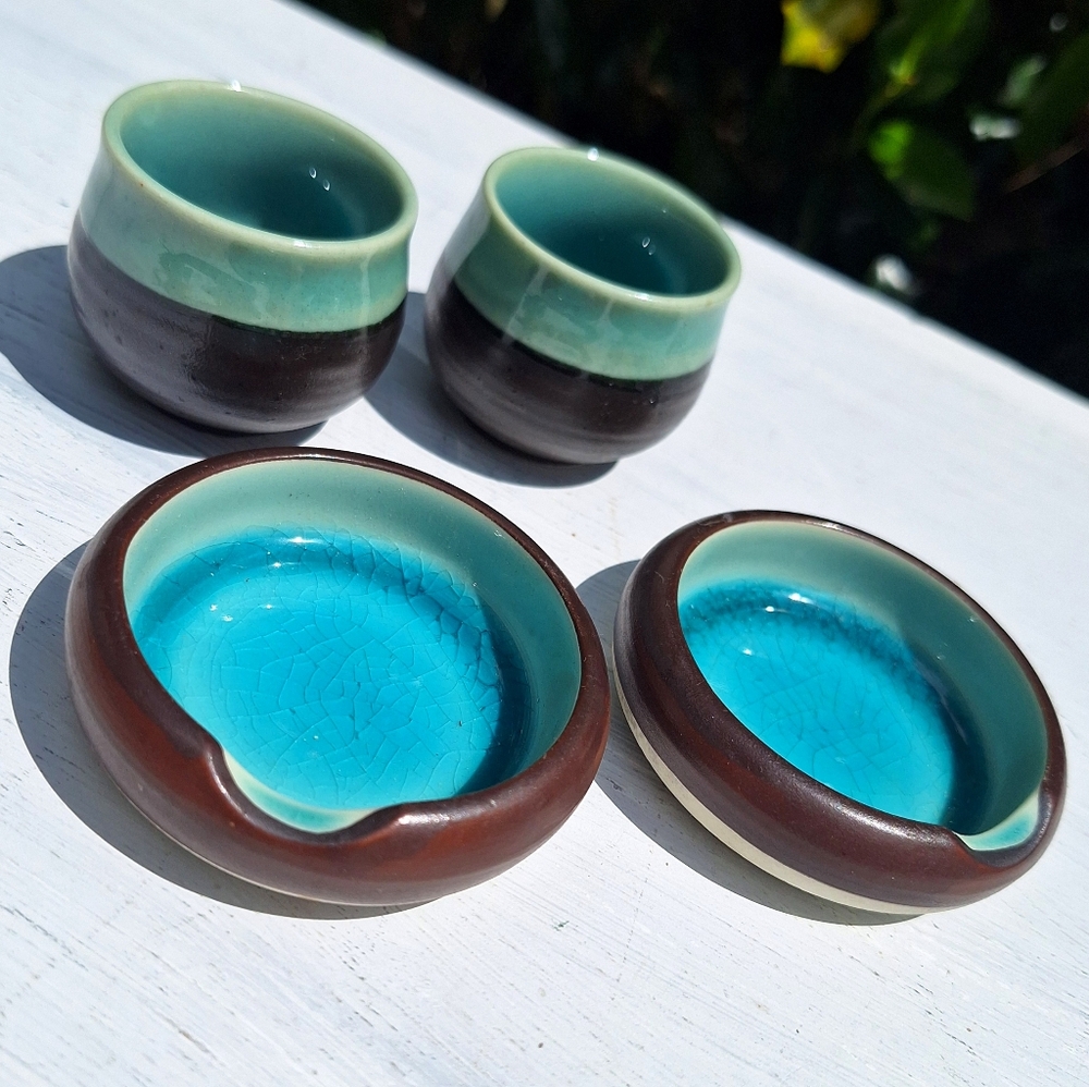 Glazed Pottery Clay Cups for Saki Sushi Soy Dishes Mini Teacups Chopstick Rest